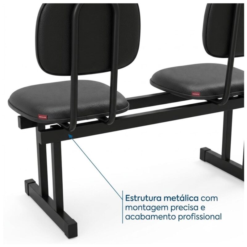 Longarina Estofada de 2 Lugares Preta para Recepção 1,00m