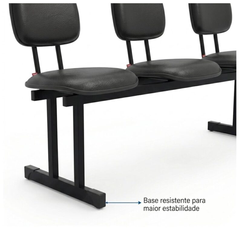 Longarina Estofada 3 Lugares Preta para Recepção 1,50m