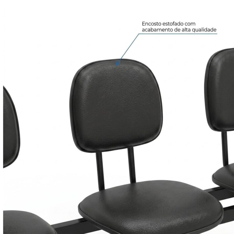 Longarina Estofada 3 Lugares Preta para Recepção 1,50m
