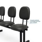 Longarina Estofada 3 Lugares Preta para Recepção 1,50m