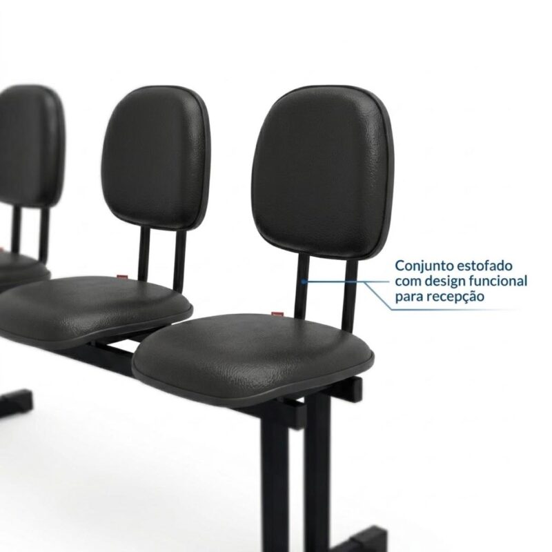 Longarina Estofada 3 Lugares Preta para Recepção 1,50m