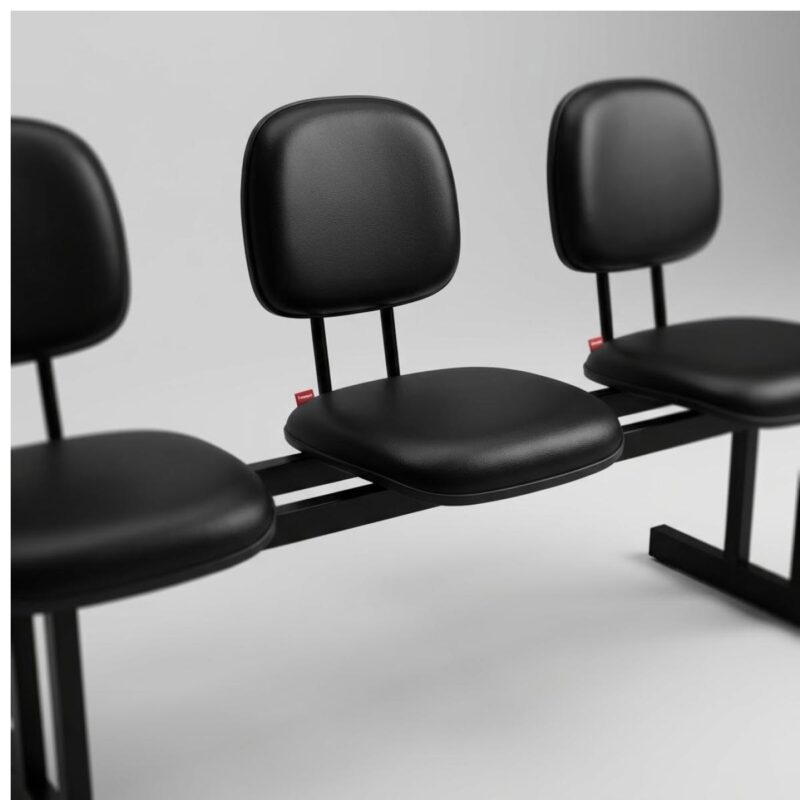 Longarina Estofada 3 Lugares Preta para Recepção 1,50m