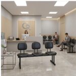Longarina Estofada 3 Lugares Preta para Recepção 1,50m