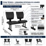 Longarina Estofada Executiva 2 Lugares para Recepção