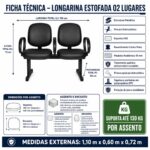 Longarina Estofada 2 Lugares com Braços para Recepção