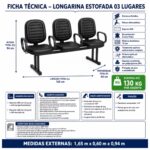 Longarina Estofada 3 Lugares para Recepção