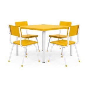 Conjunto Escolar Coletivo 6 a 10 anos com Mesa Quadrada e 4 Lugares