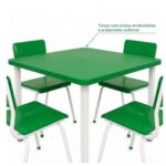 Conjunto Escolar Coletivo 6 a 10 anos com Mesa Quadrada e 4 Lugares