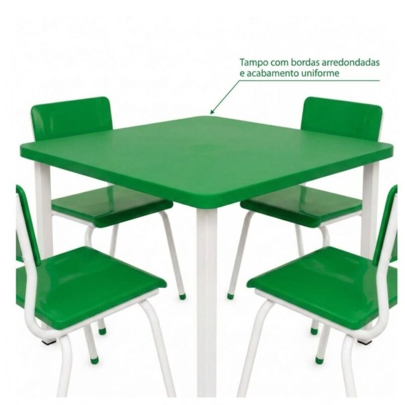 Conjunto Escolar Coletivo 6 a 10 anos com Mesa Quadrada e 4 Lugares