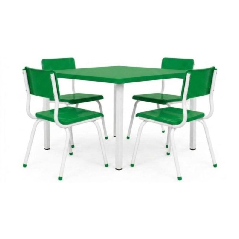 Conjunto Escolar Coletivo 6 a 10 anos com Mesa Quadrada e 4 Lugares Conjunto Escolar Coletivo 6 a 10 anos com Mesa Quadrada e 4 Lugares