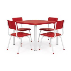 Conjunto Escolar Coletivo 6 a 10 anos com Mesa Quadrada e 4 Lugares