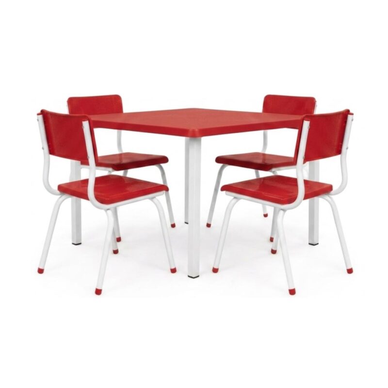Conjunto Escolar Coletivo 6 a 10 anos com Mesa Quadrada e 4 Lugares Conjunto Escolar Coletivo 6 a 10 anos com Mesa Quadrada e 4 Lugares
