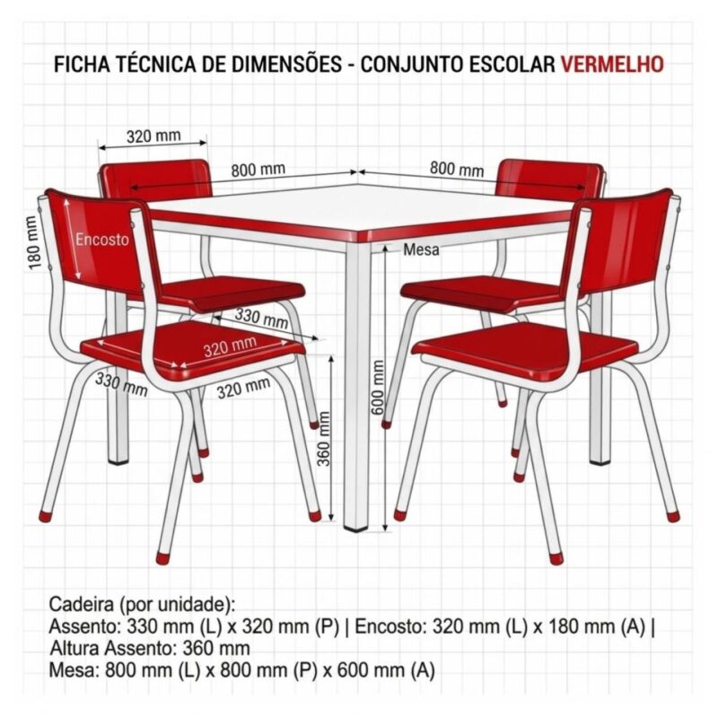 Conjunto Escolar Coletivo Infantil 4 Cadeiras 03 a 06 Anos
