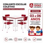 Conjunto Escolar Coletivo Infantil 4 Cadeiras 03 a 06 Anos