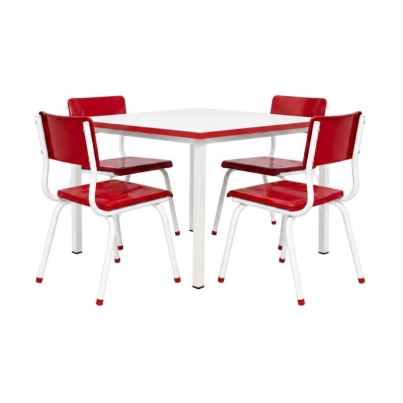Conjunto Escolar Coletivo 6 a 10 anos com Mesa Quadrada e 4 Lugares Conjunto Escolar Coletivo 6 a 10 anos com Mesa Quadrada e 4 Lugares