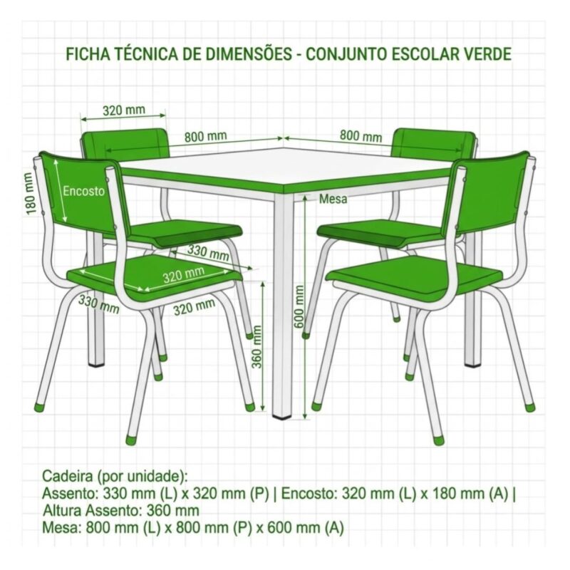 Conjunto Escolar Coletivo Infantil 4 Cadeiras 03 a 06 Anos