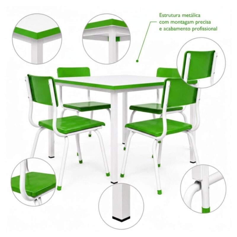 Conjunto Escolar Coletivo 6 a 10 anos com Mesa Quadrada e 4 Lugares