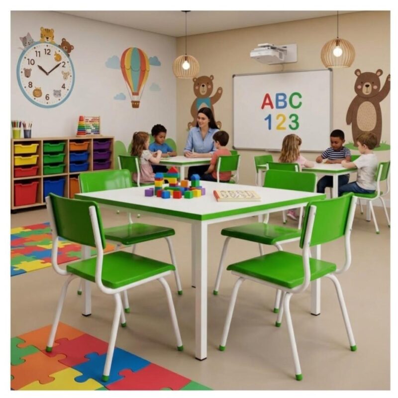 Conjunto Escolar Coletivo Infantil 4 Cadeiras 03 a 06 Anos