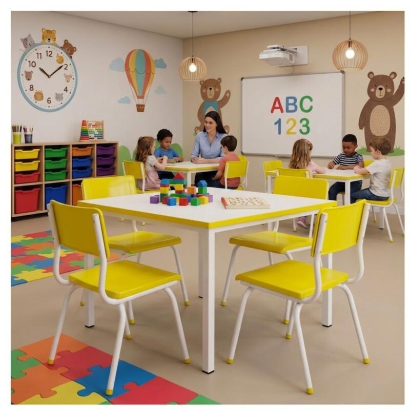 Conjunto Escolar Coletivo Infantil 4 Cadeiras 03 a 06 Anos