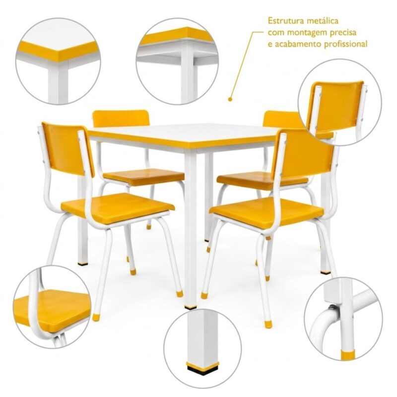 Conjunto Escolar Coletivo 6 a 10 anos com Mesa Quadrada e 4 Lugares