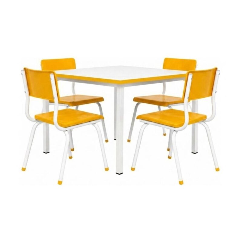 Conjunto Escolar Coletivo 6 a 10 anos com Mesa Quadrada e 4 Lugares Conjunto Escolar Coletivo 6 a 10 anos com Mesa Quadrada e 4 Lugares