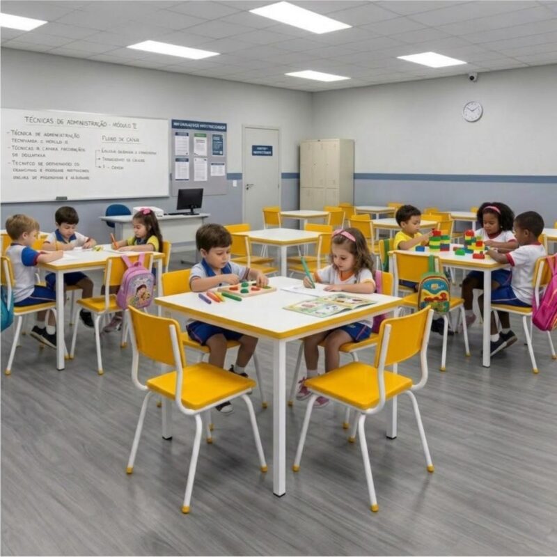 Conjunto Escolar Coletivo Infantil 4 Cadeiras 03 a 06 Anos