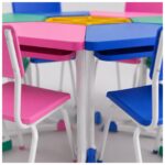 Conjunto Escolar Modular Juvenil com 6 Lugares e Mesas Trapezoidais