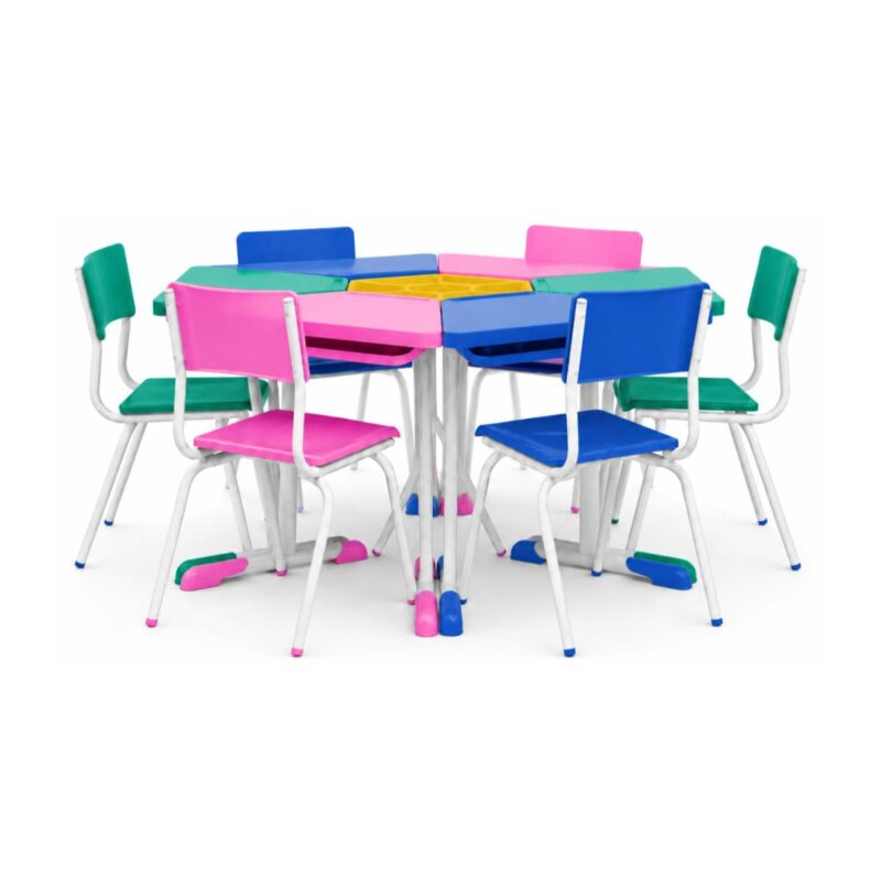 Conjunto Escolar Modular Juvenil com 6 Lugares e Mesas Trapezoidais Conjunto Escolar Modular Juvenil com 6 Lugares e Mesas Trapezoidais