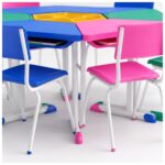 Conjunto Escolar Modular Juvenil com 6 Lugares e Mesas Trapezoidais