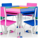 Conjunto Escolar Modular Juvenil com 6 Lugares e Mesas Trapezoidais