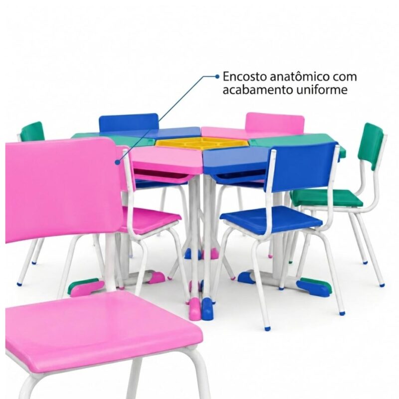 Conjunto Escolar Modular Juvenil com 6 Lugares e Mesas Trapezoidais