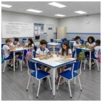 Conjunto Escolar Coletivo 6 a 10 anos com Mesa Quadrada e 4 Lugares