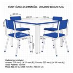Conjunto Escolar Coletivo 6 a 10 anos com Mesa Quadrada e 4 Lugares