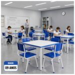 Conjunto Escolar Coletivo 6 a 10 anos com Mesa Quadrada e 4 Lugares