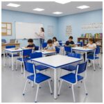 Conjunto Escolar Coletivo 6 a 10 anos com Mesa Quadrada e 4 Lugares