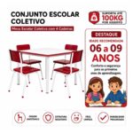 Conjunto Escolar Coletivo 6 a 10 anos com Mesa Quadrada e 4 Lugares