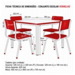 Conjunto Escolar Coletivo 6 a 10 anos com Mesa Quadrada e 4 Lugares