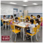 Conjunto Escolar Coletivo 6 a 10 anos com Mesa Quadrada e 4 Lugares