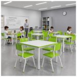 Conjunto Escolar Coletivo 6 a 10 anos com Mesa Quadrada e 4 Lugares