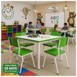 Conjunto Escolar Coletivo 6 a 10 anos com Mesa Quadrada e 4 Lugares