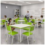 Conjunto Escolar Coletivo 6 a 10 anos com Mesa Quadrada e 4 Lugares
