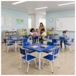 Conjunto Escolar Coletivo 6 a 10 anos com Mesa Quadrada e 4 Lugares