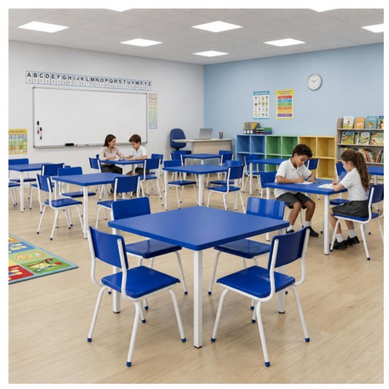 Conjunto Escolar Coletivo 6 a 10 anos com Mesa Quadrada e 4 Lugares