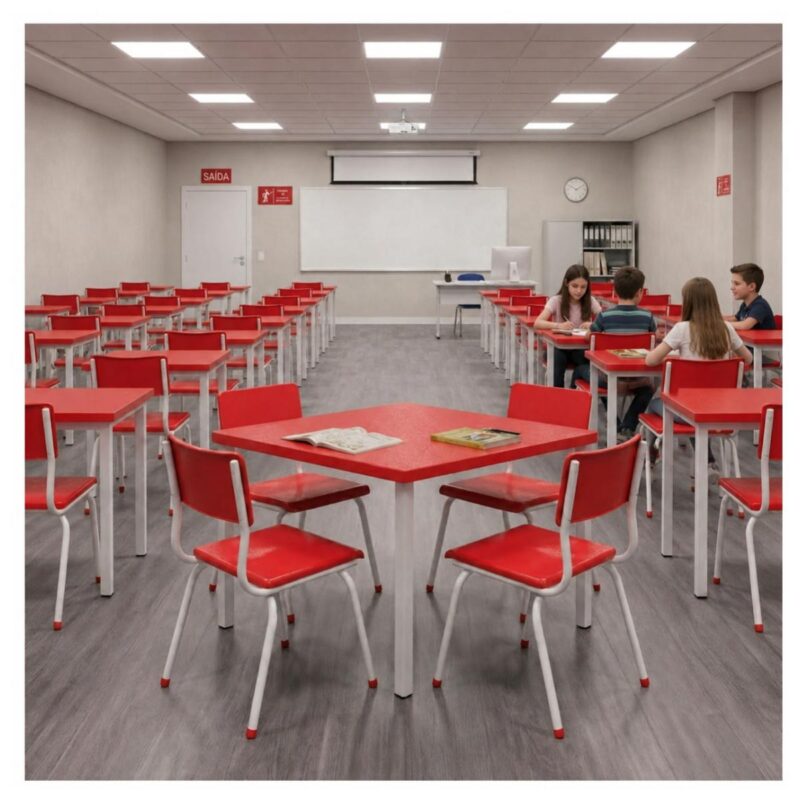 Conjunto Escolar Coletivo 6 a 10 anos com Mesa Quadrada e 4 Lugares