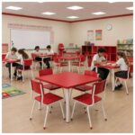 Conjunto Escolar Coletivo 6 a 10 anos com Mesa Quadrada e 4 Lugares