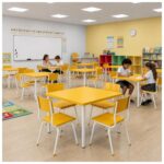 Conjunto Escolar Coletivo 6 a 10 anos com Mesa Quadrada e 4 Lugares