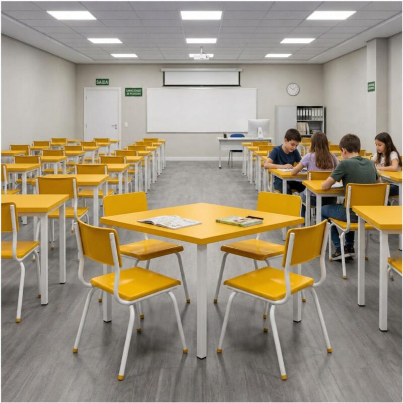 Conjunto Escolar Coletivo 6 a 10 anos com Mesa Quadrada e 4 Lugares