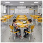 Conjunto Escolar Coletivo 6 a 10 anos com Mesa Quadrada e 4 Lugares