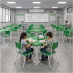 Conjunto Escolar Coletivo 6 a 10 anos com Mesa Quadrada e 4 Lugares