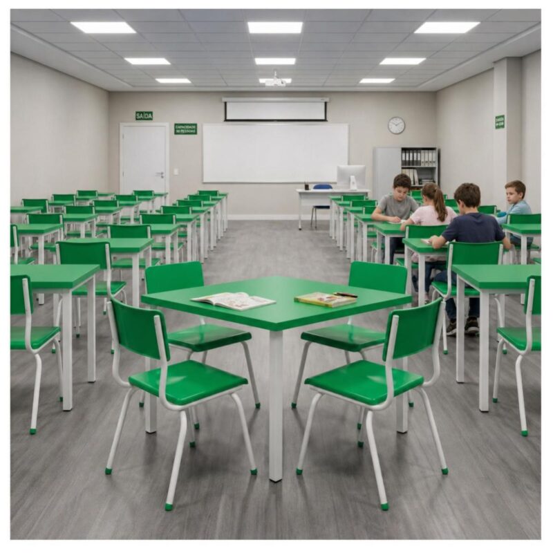 Conjunto Escolar Coletivo 6 a 10 anos com Mesa Quadrada e 4 Lugares
